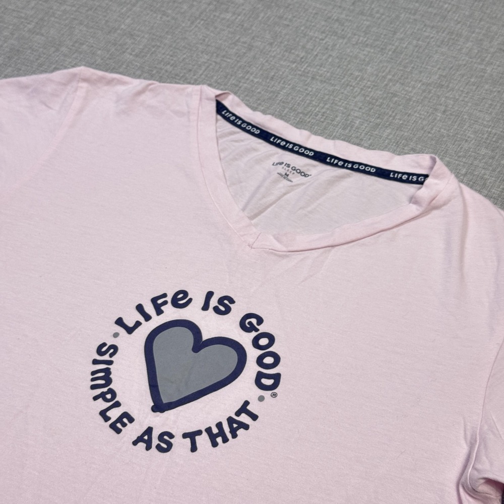 Life Is Good Sleepshirt Womens Medium Pink Chemise V-Neck Graphic Lightweight
